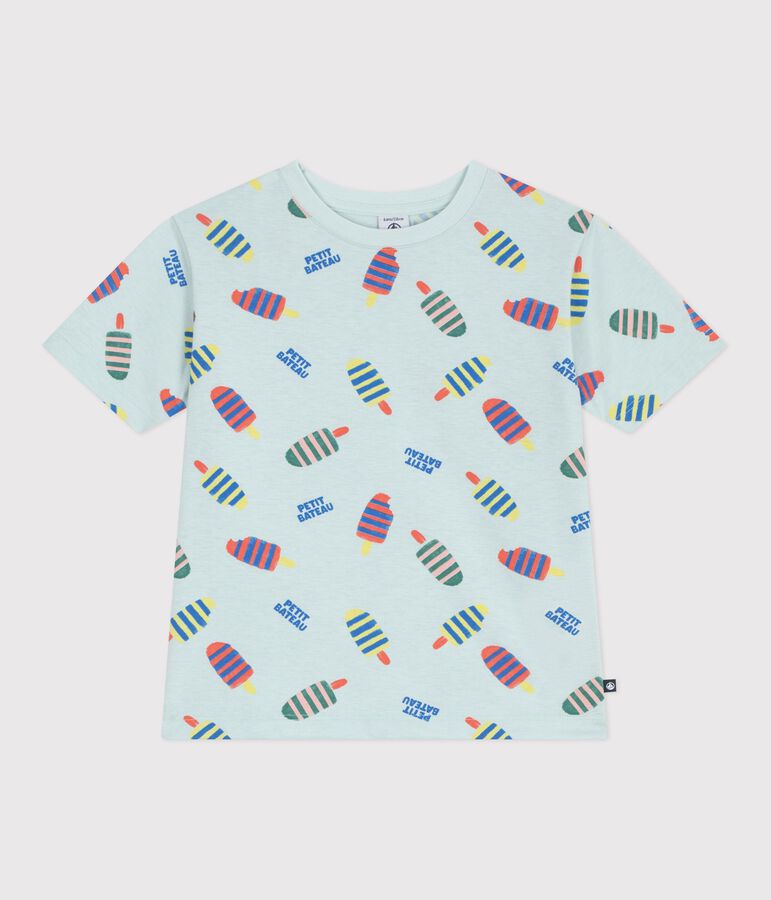 Children's short-sleeved seagull print cotton T-shirt blue/multicolor