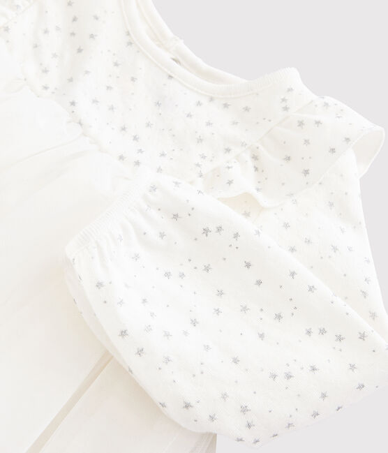 Baby girl's long-sleeved dress MARSHMALLOW white/ARGENT grey