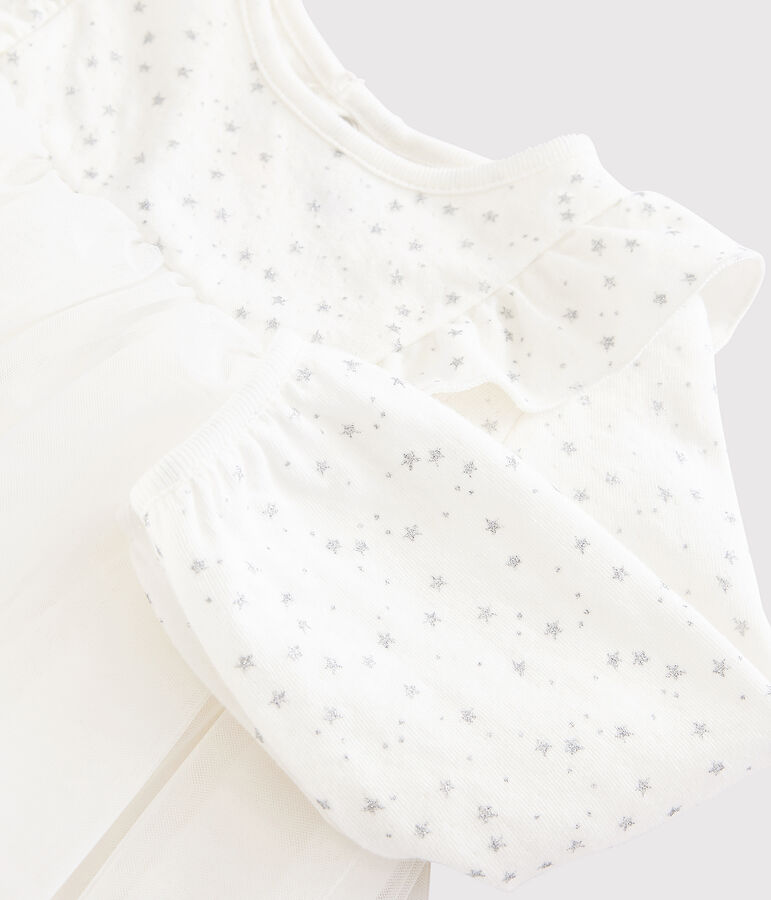 Baby girl's long-sleeved dress white/grey