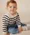 Babies' jumper in a wool and cotton knit MARSHMALLOW white/SMOKING blue