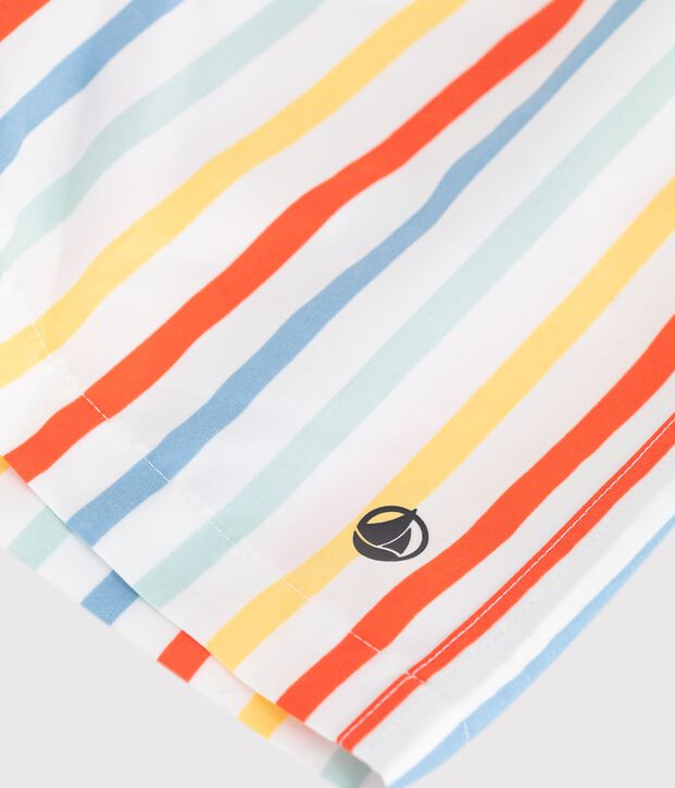 Children's stripy cotton swim shorts white/multicolor