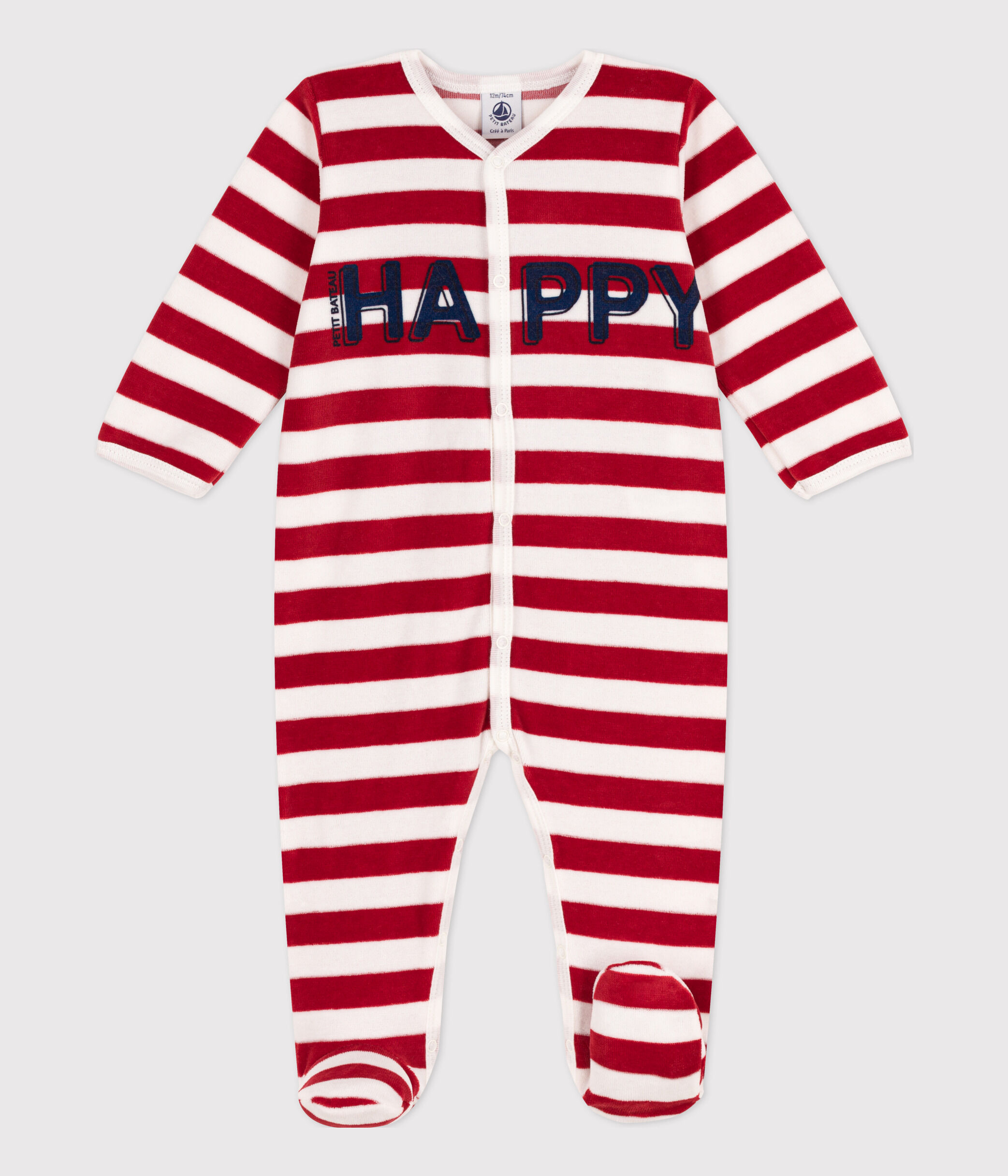 Babies' Velour Sleepsuit STOP/MARSHMALLOW Petit Bateau