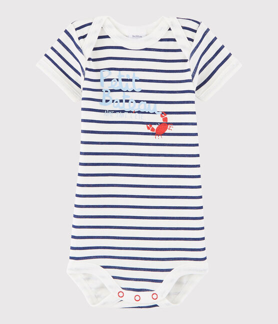 Unisex Babies' Short-Sleeved Bodysuit MARSHMALLOW white/MEDIEVAL blue