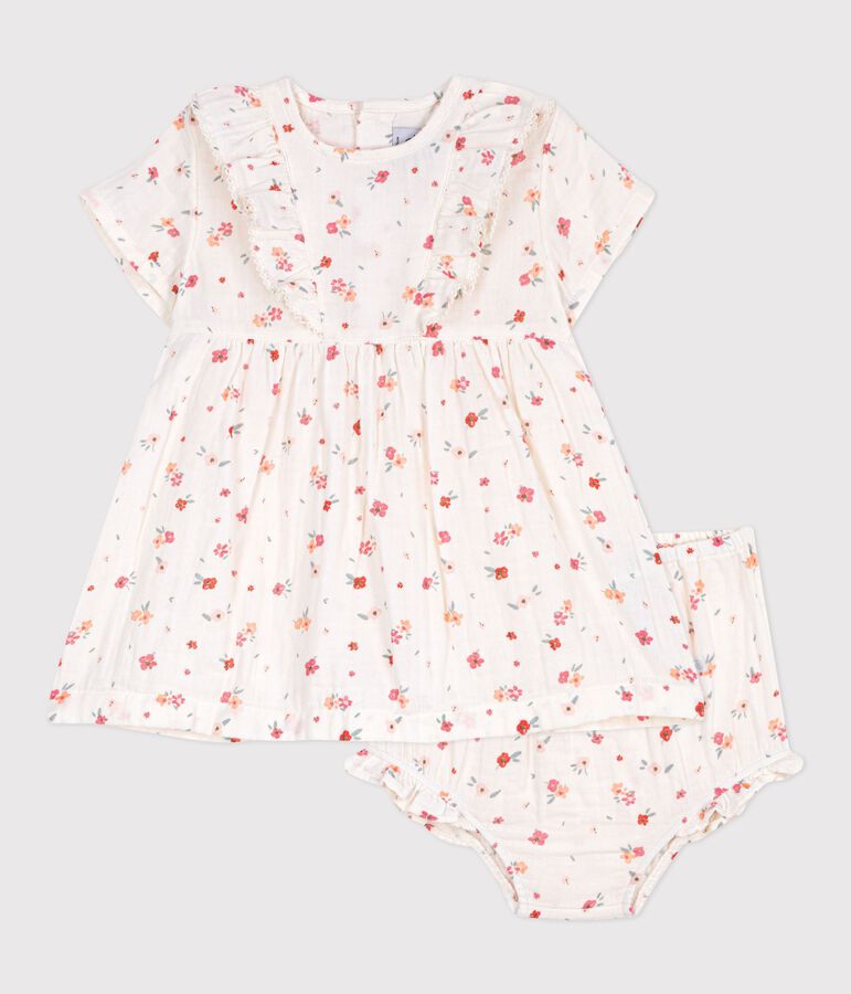 Sleeveless baby dress in printed cotton white/multicolor