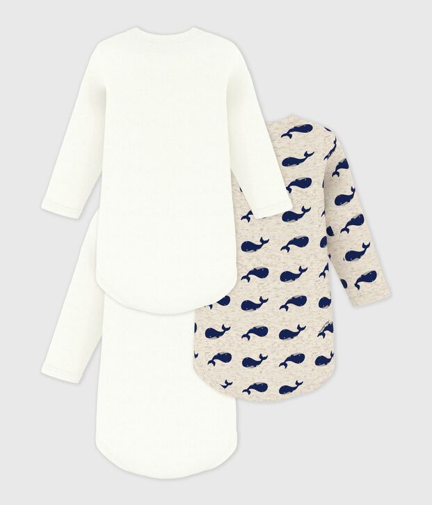Babies' Long-Sleeved Cotton Whale Themed Bodysuits - 3-Pack multicolor