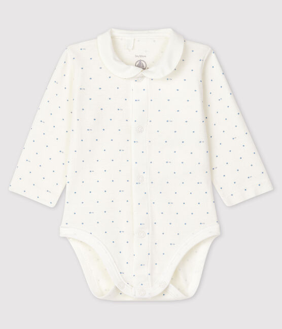 Unisex long-sleeved bodysuit with collar MARSHMALLOW white/ACIER blue