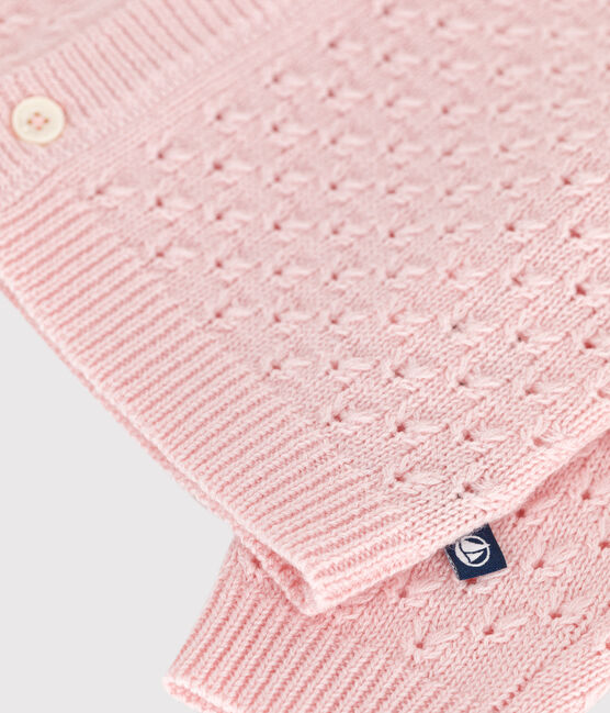 Babies' plain wool and cotton knit cardigan JOLI pink