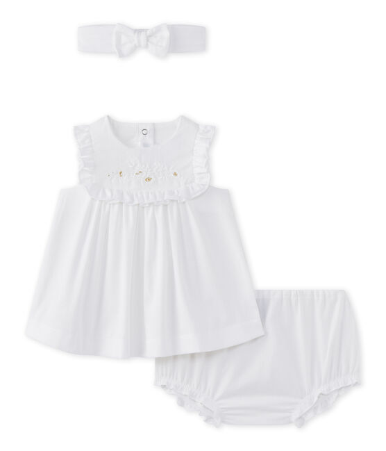 Baby girls' 3-piece set in poplin ECUME white