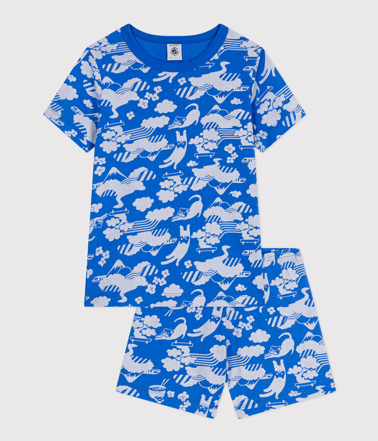 Children's Short Cotton Print Pyjamas blue/white