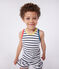 Children's short stripy tank top cotton pyjamas MARSHMALLOW white/SMOKING blue