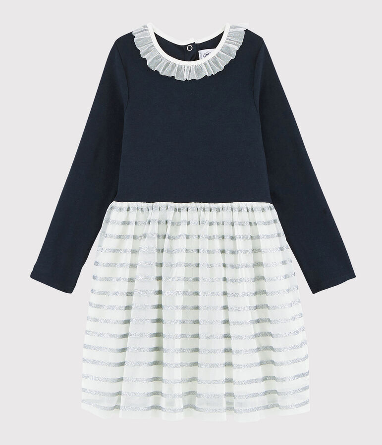 Girl's Long-sleeved Dress SMOKING blue/MULTICO white