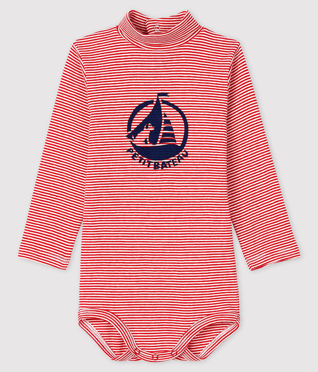 Baby's long-sleeved roll-neck bodysuit red/white