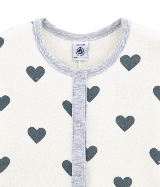 Little girl's onesie in extra warm brushed towelling. MARSHMALLOW white/ASTRO blue