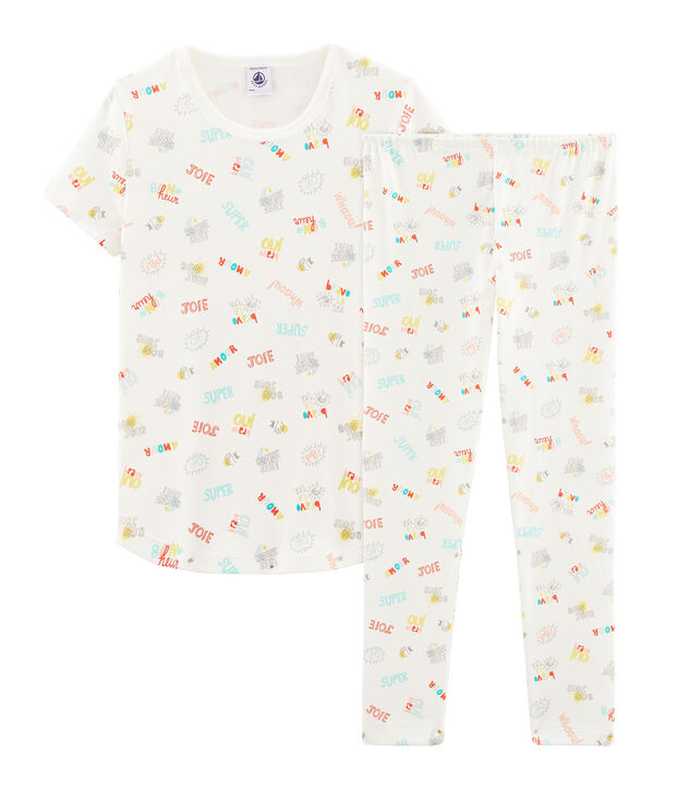 Girls' Ribbed Pyjamas white/multicolor