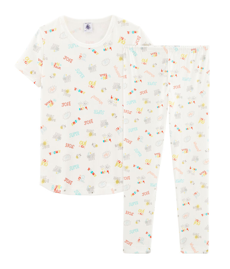 Girls' Ribbed Pyjamas MARSHMALLOW white/MULTICO white