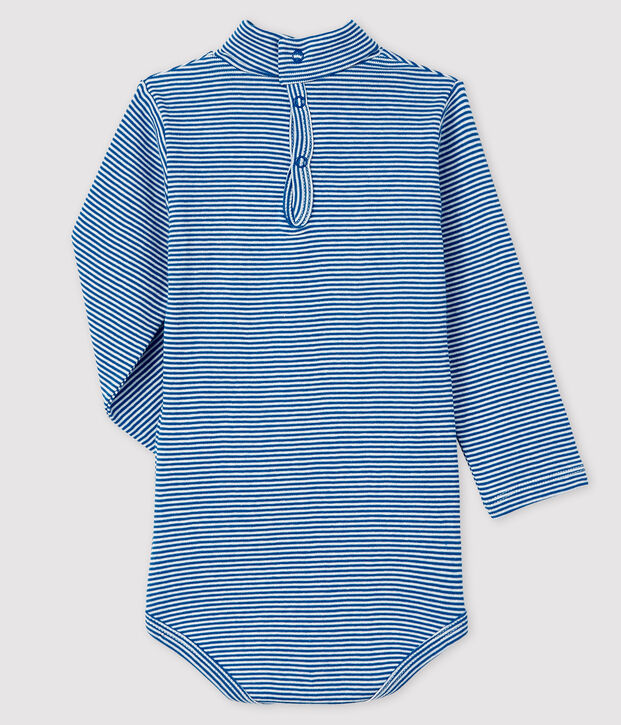 Baby's long-sleeved roll-neck bodysuit blue/white