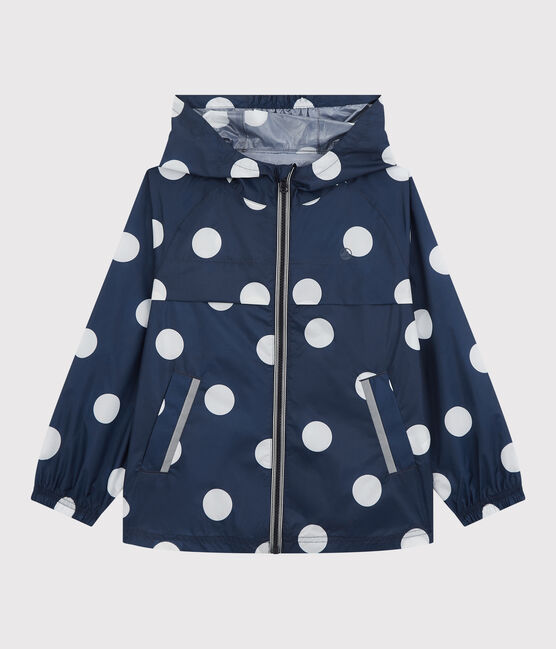 Girls' Recycled Polyester Mid-Length Windbreaker MEDIEVAL blue/MARSHMALLOW white
