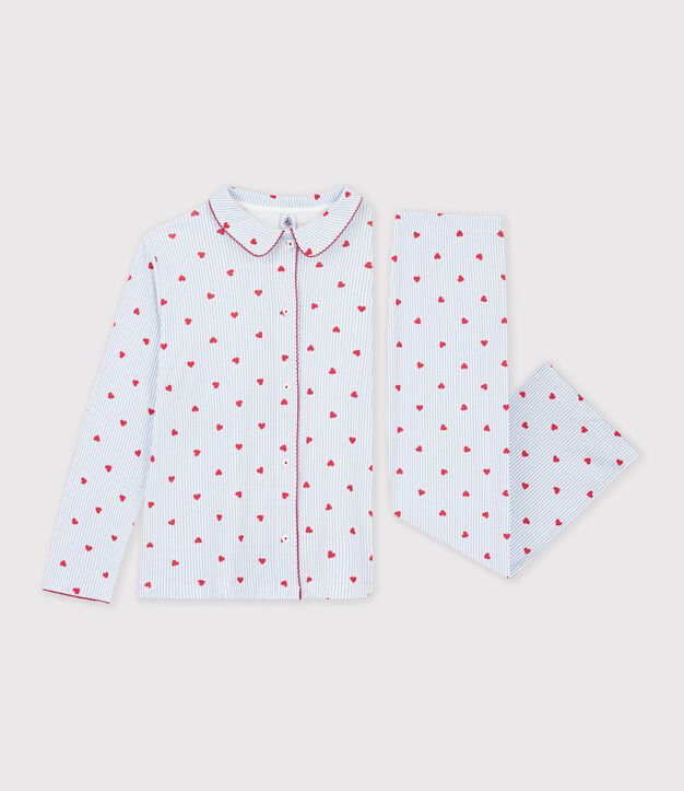 Women's buttoned stripe and heart print cotton pyjamas white/multicolor