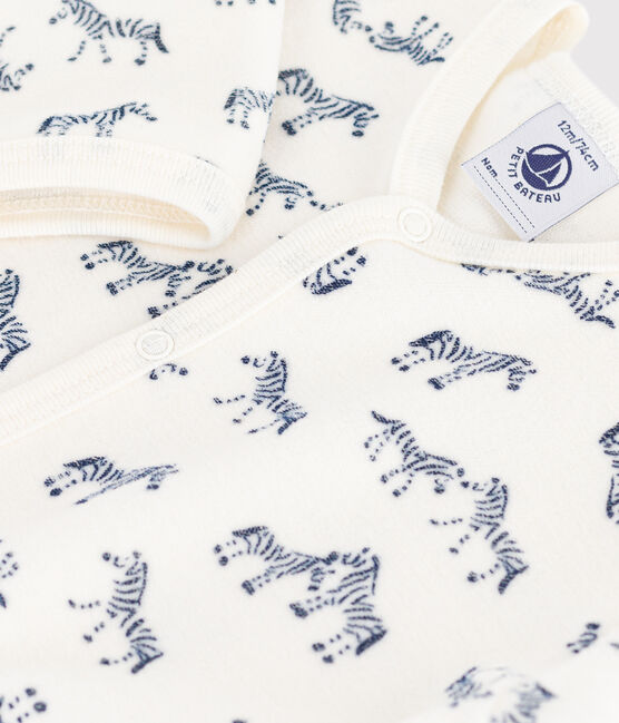 Babies' velour pyjama suit with a zebra print MILK blue/SOIR