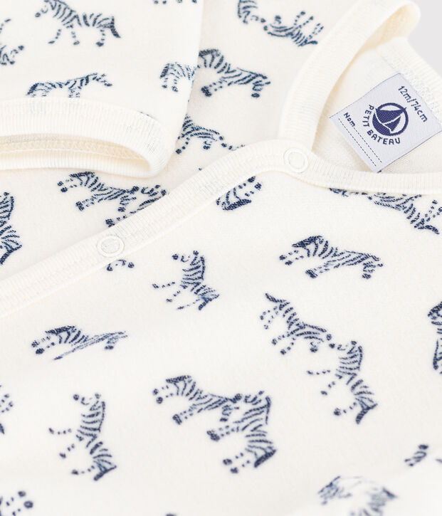 Babies' velour pyjama suit with a zebra print blue/blue