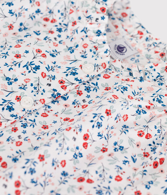 Children's short-sleeved floral cotton blouse MARSHMALLOW white/MULTICO white