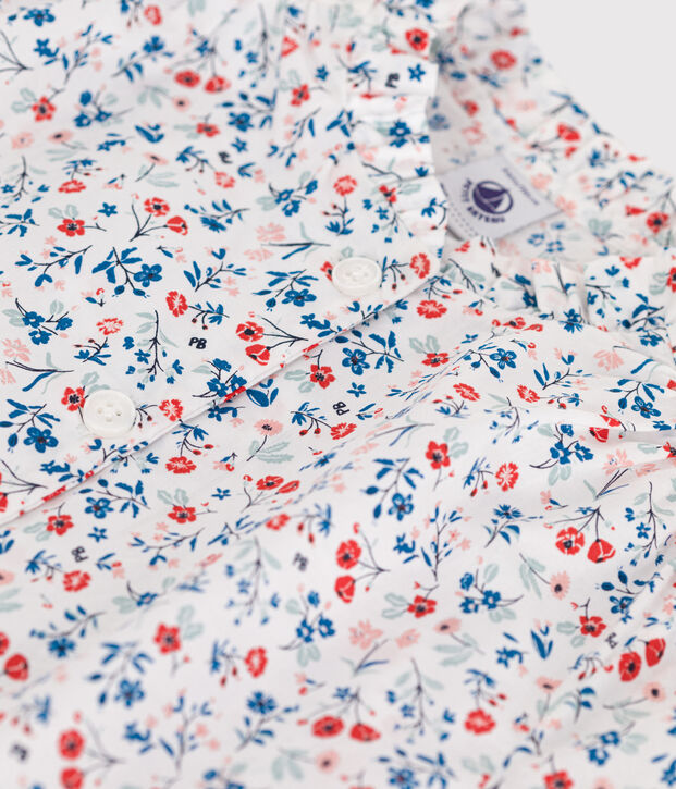 Children's short-sleeved floral cotton blouse white/multicolor