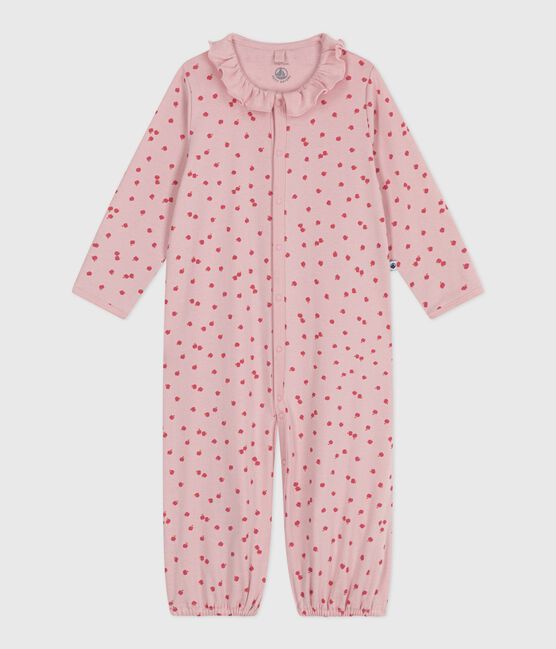 Babies' printed cotton jumpsuit/sleeping bag with a collar JOLI pink/MULTICO white