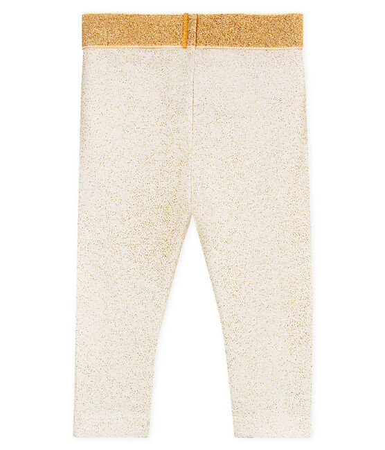 Baby girls' glittery leggings MARSHMALLOW white/COPPER pink