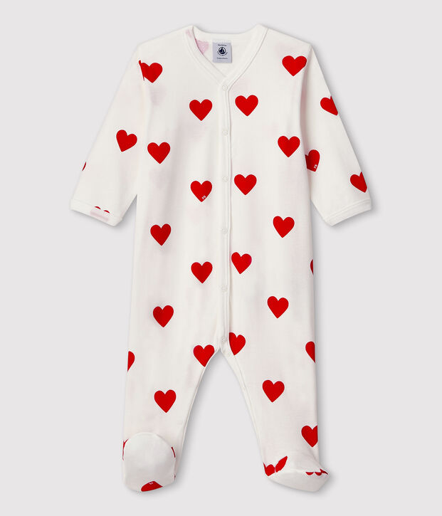 Baby Red Heart Ribbed Sleepsuit white/red