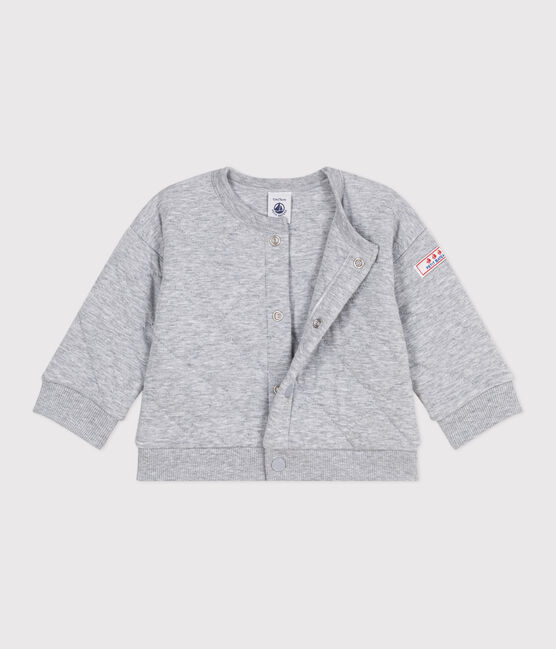 Babies' plain thick cotton cardigan FUMEE CHINE grey