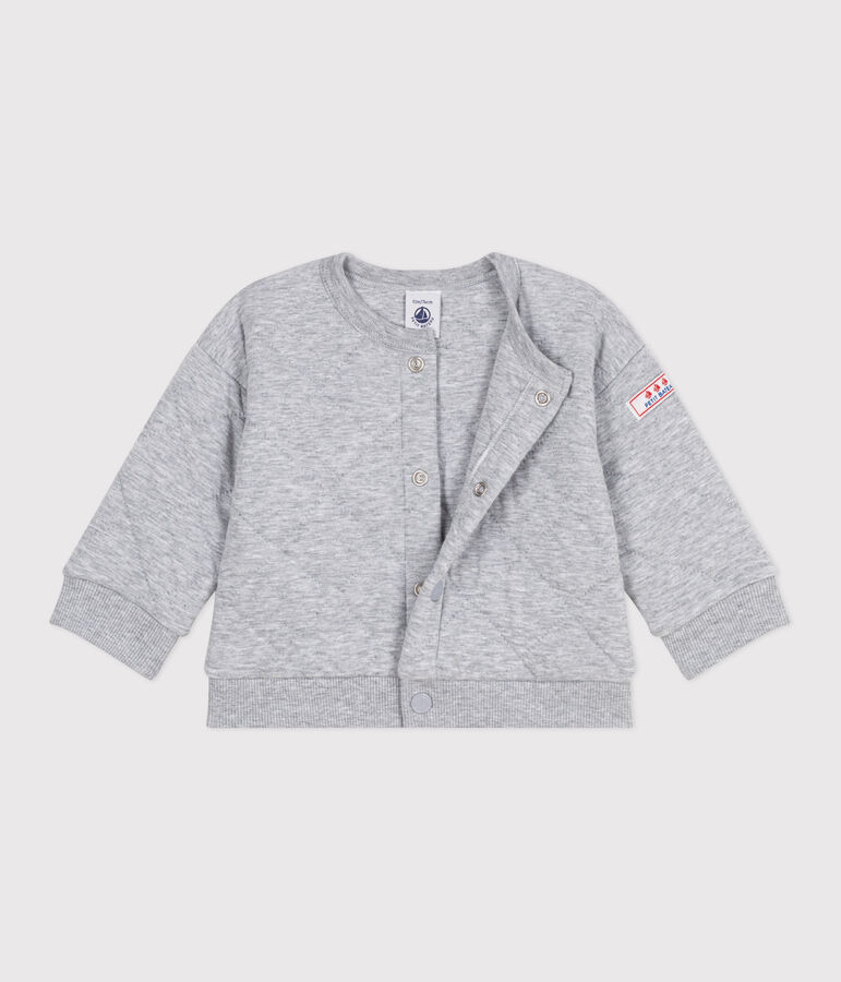 Babies' plain thick cotton cardigan grey