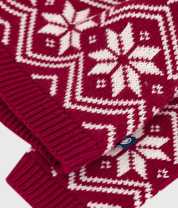 Babies' patterned wool and cotton jumper red/ecru
