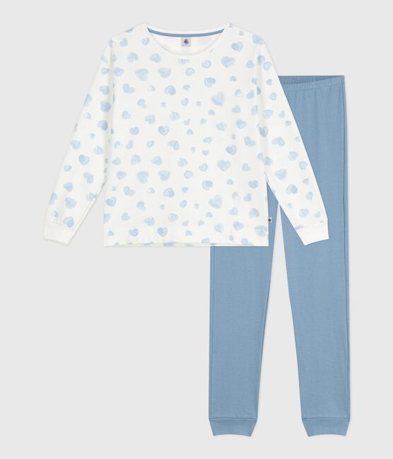 Women's cotton heart print pyjamas in two materials ADRIATIC blue/MULTICO