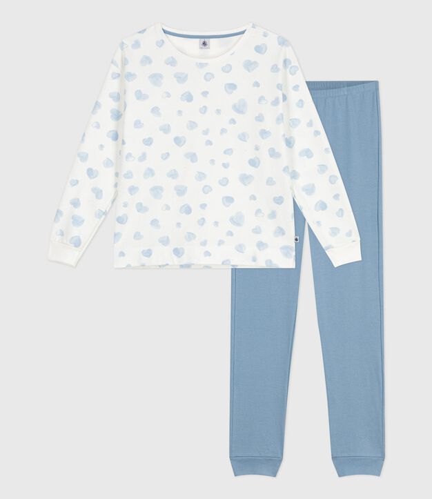 Women's cotton heart print pyjamas in two materials blue/multicolor