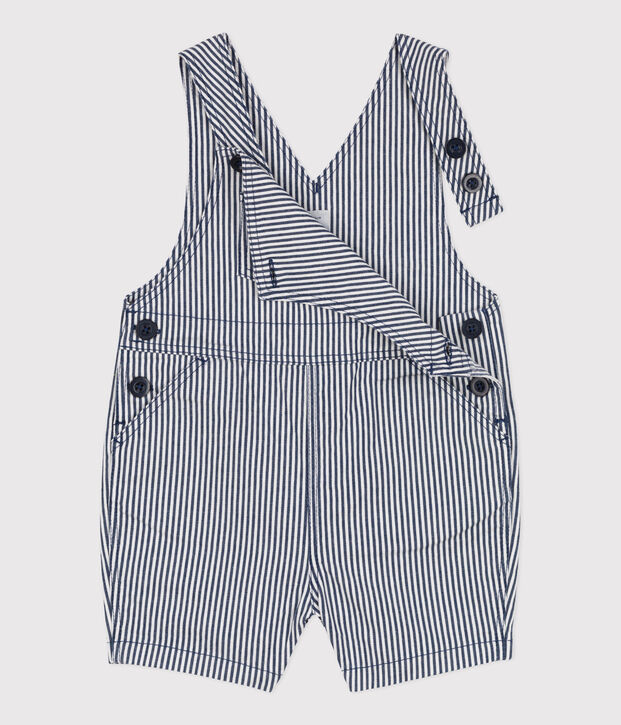 Babies' Stripy Short Dungarees blue/white