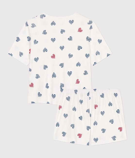 Women's short heart print cotton pyjamas MARSHMALLOW white/MULTICO white