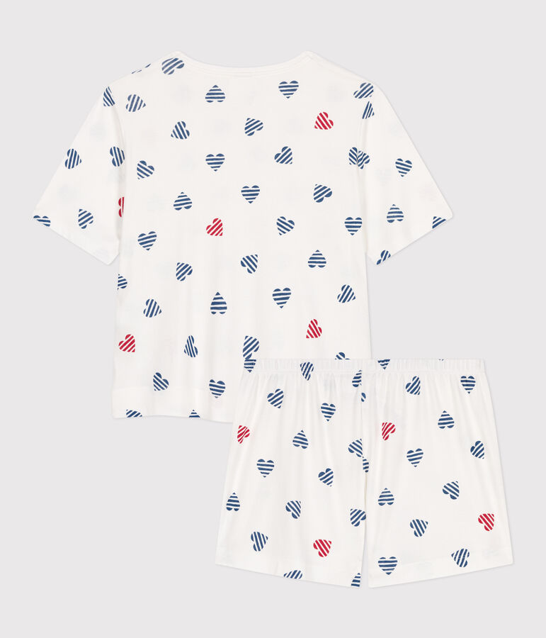 Women's short heart print cotton pyjamas white/multicolor