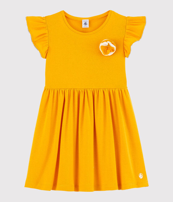 Girls' Short-Sleeved Cotton and Linen Dress TEHONI yellow