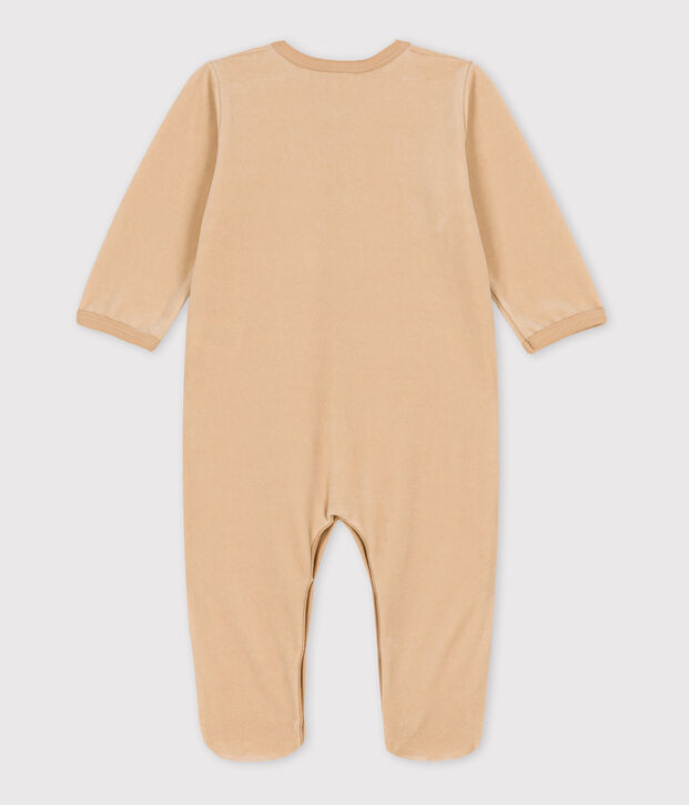Babies' Sleep Themed Velour Sleepsuit beige