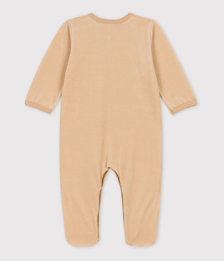 Babies' Sleep Themed Velour Sleepsuit beige