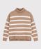Women's striped wool and cotton roll neck jumper beige/ecru