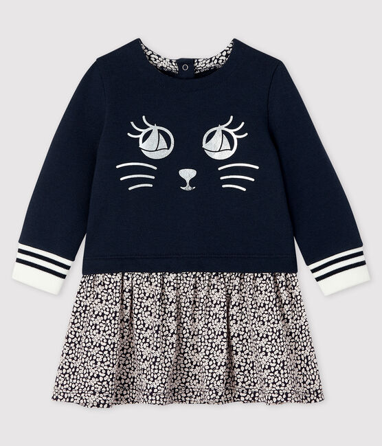 Baby girl's long-sleeved dress SMOKING blue/MARSHMALLOW white