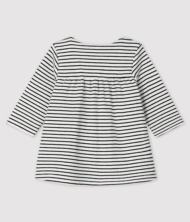 Baby Girls' Long-Sleeved Tube-Knit Striped Dress white/blue