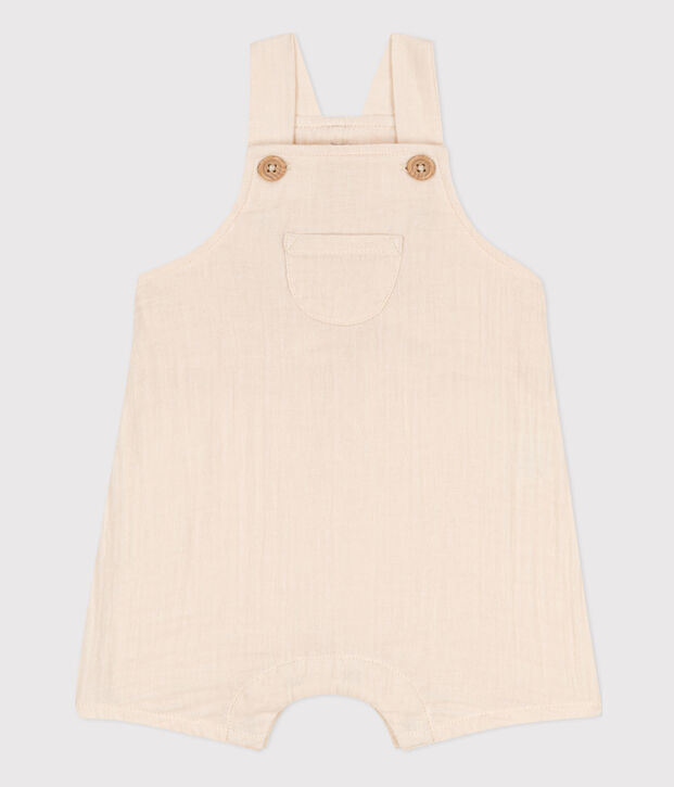 Babies' Cotton Gauze Dungaree Shorts Ecru