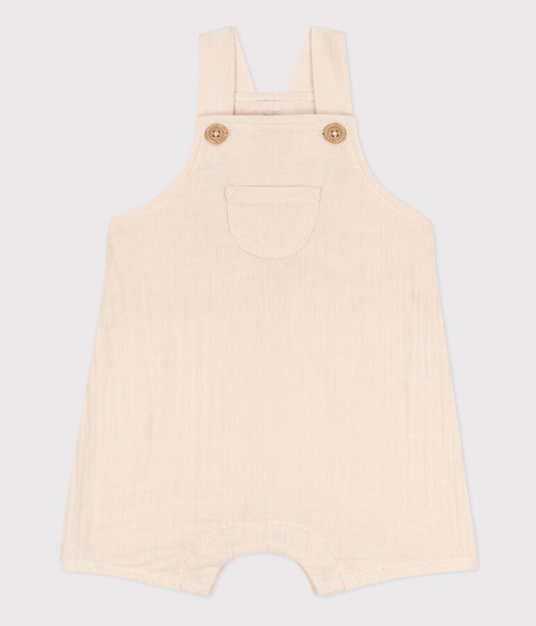 Babies' Cotton Gauze Dungaree Shorts Ecru