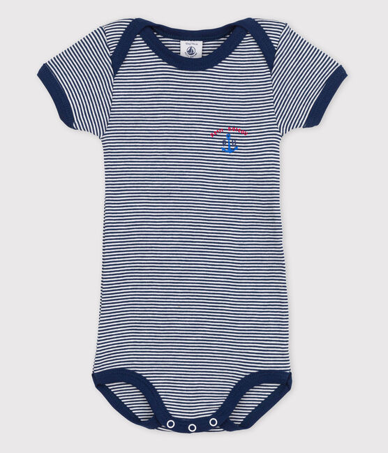Baby Girls' Short-Sleeved Bodysuit MEDIEVAL blue/MARSHMALLOW white