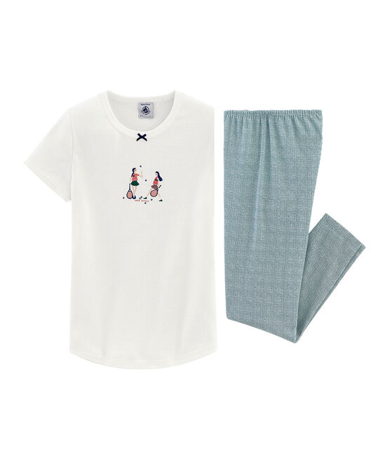 Girls' Short-sleeved Pyjamas MARSHMALLOW white/ROSAKO pink