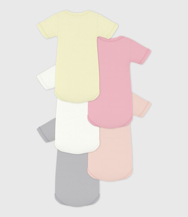 Pack of babies' short-sleeved plain cotton bodies multicolor