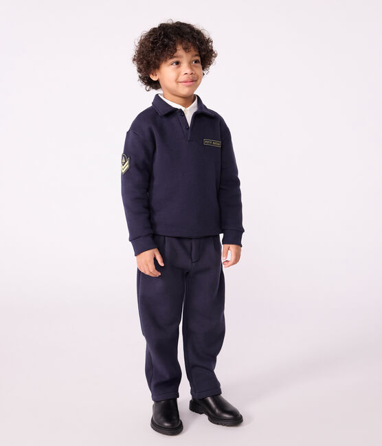 Children's plain cotton polo-style sweatshirt SMOKING blue