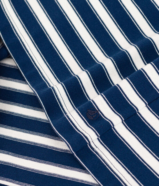 Women's Buttoned Cotton Breton Top MEDIEVAL blue/MARSHMALLOW white